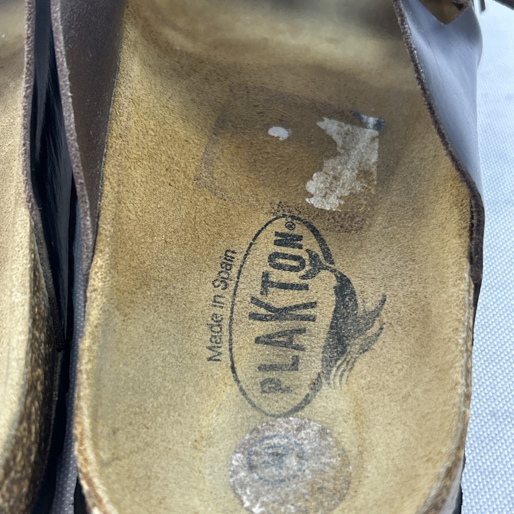 Plakton Beta Leather Sandals Women's Size 40EU 9.5US Brown Cork Footbed Buckled - Picture 12 of 13